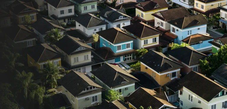 Aerial view of suburban house rooftops